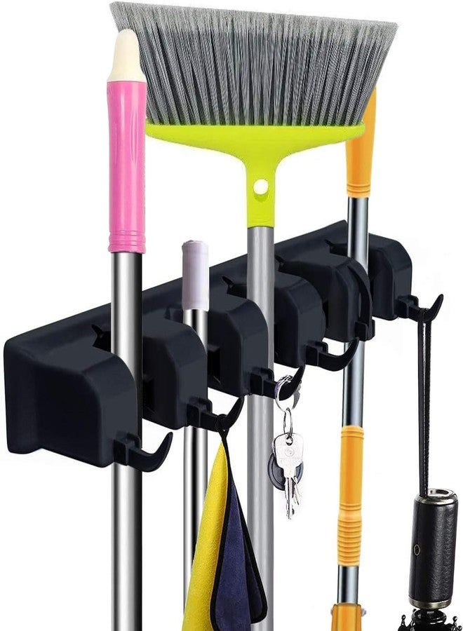 BAREPEPE Mop Holder and Broom Holder, 5 Slot Position with 6 Hooks Brooms Holder Wall Mounted,Heavy Duty Home Garden Garage and Storage Organizer - Image 1
